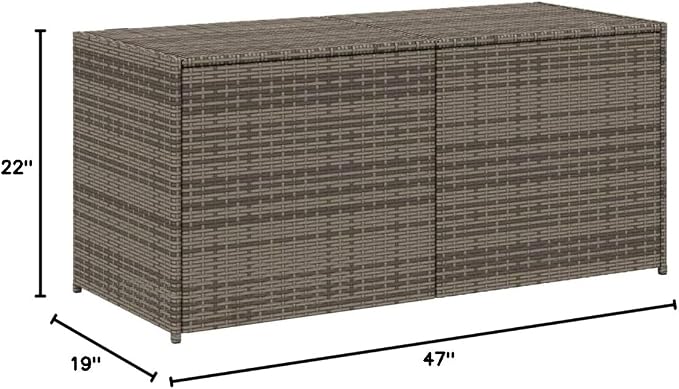 74.8 Gal Outdoor Storage Box Gray PE Rattan Deck Box with Water-Resistant Bag, Gas Spring Lid & Steel Frame, Patio Furniture for Garden, Pool Toys, Cushions