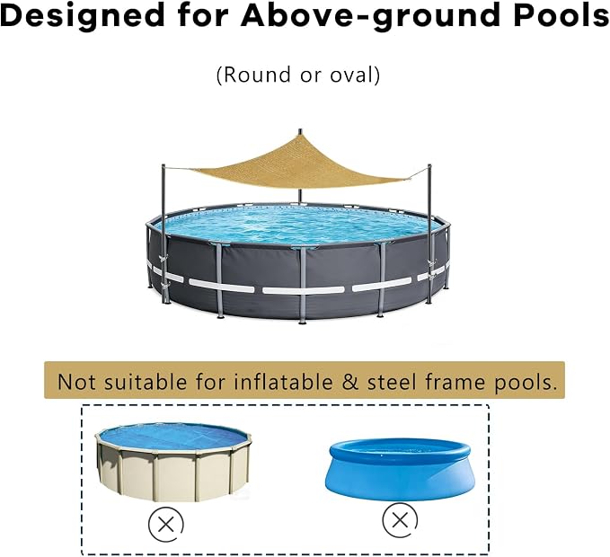 Pool Canopy Sunshade, Heavy Duty Above Ground Pool Shade with 7.55ft Adjustable Poles, Triangle Pool Shade Canopy with UV Block, Sail Shade for Above Ground Swimming Pools. (20-24ft)
