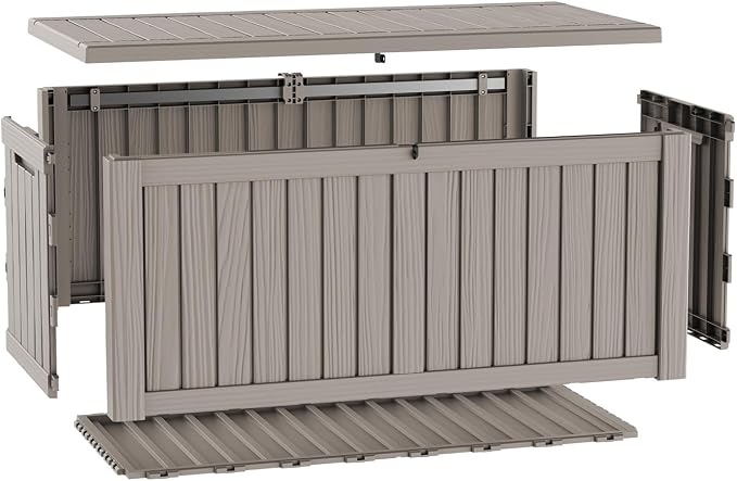LAUSAINT HOME 120 Gallon Resin Deck Box, Package Delivery Box with Lockable Lid, Waterproof Outdoor Storage Box For Garden Tools, Patio Cushions(120 Gallon,Grey)