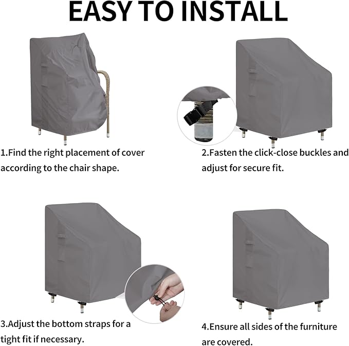 Easy-Going Waterproof Patio Chair Cover UV Resistant Outdoor Chair Cover Weatherproof Lawn Patio Furniture Cover with Tape Sealed Seam (2 Pack-29Wx30Dx36H inch, Grey)