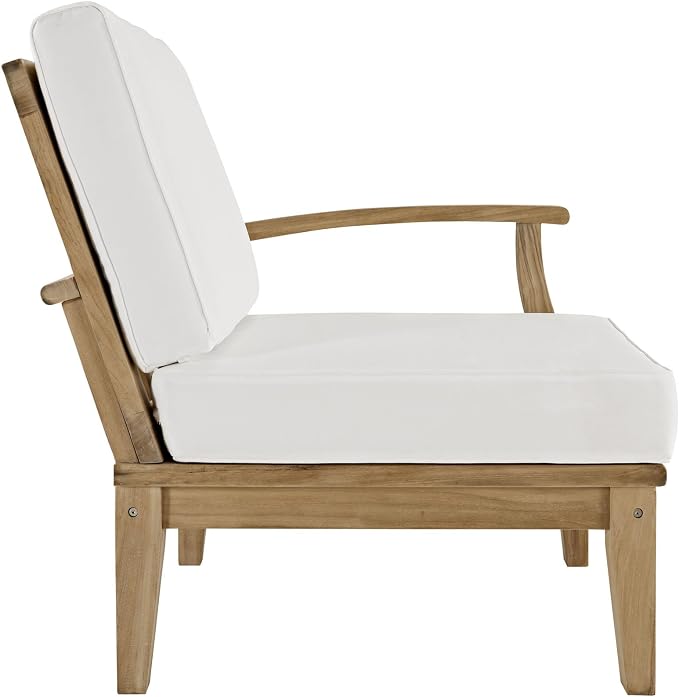 LexMod 6 Piece Marina Outdoor Patio Teak Sofa Set, 65 by 120 by 31.5", Natural White