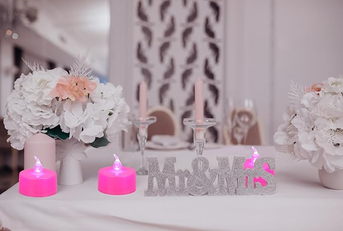 KOABY 24 Pack Pink Light Non-Flickering Flameless Tea Lights, Pink Base, Last 100H+, Battery Operated Tea Lights for Decor