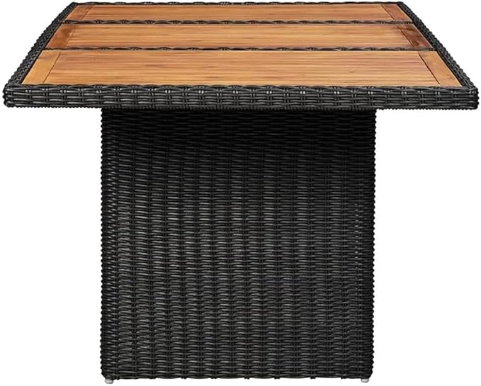 Afuera Living 7-Piece Patio Dining Set, Black Powder-Coated Steel Frame, Acacia Wood Tabletop, Poly Rattan Chairs with Removable Weather-Resistant Cushions, Comfortable Outdoor Garden Terrace