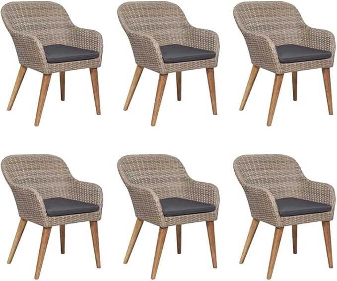 Afuera Living 7-Piece Outdoor Patio Dining Set, Weather-Resistant PE Rattan, Powder-Coated Brown and Dark Gray Finish, Removable Cushions, Modern Garden Backyard Terrace Furniture Seating for 6