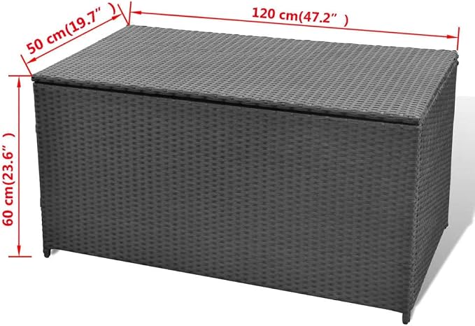 Outdoor Storage Box Black 47.2x19.7x23.6 Inch PE Rattan Patio Furniture Covers Organizer with Waterproof Lining for Garden Pillows Blankets Cushions