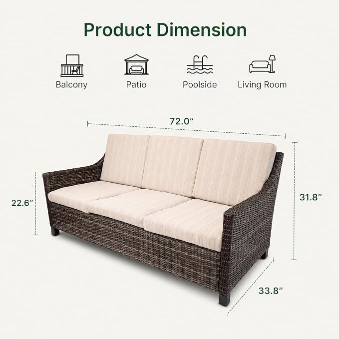 Wicker Patio Conversation Set, Outdoor Patio Chair Set with Deep Seating, Wide Armrests & Thick Cushions, All-Weather Outdoor Furniture Set for Patio, Porch, Deck & Backyard