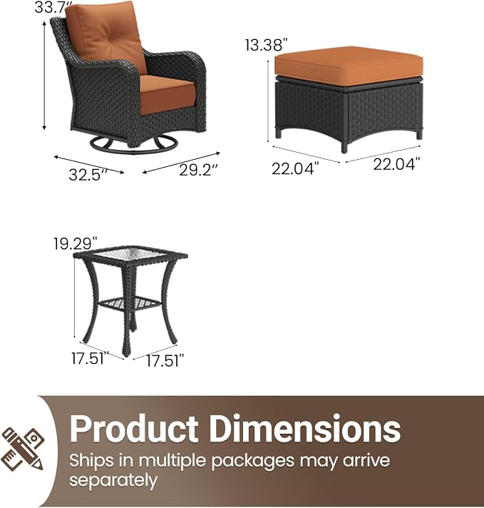 5 Pieces Outdoor Furniture Set with 6-inch Cushions, High Back Wicker Swivel Rocker Chairs with Coffee Table, Luxury Conversation Set for Deck Patio and Poolside
