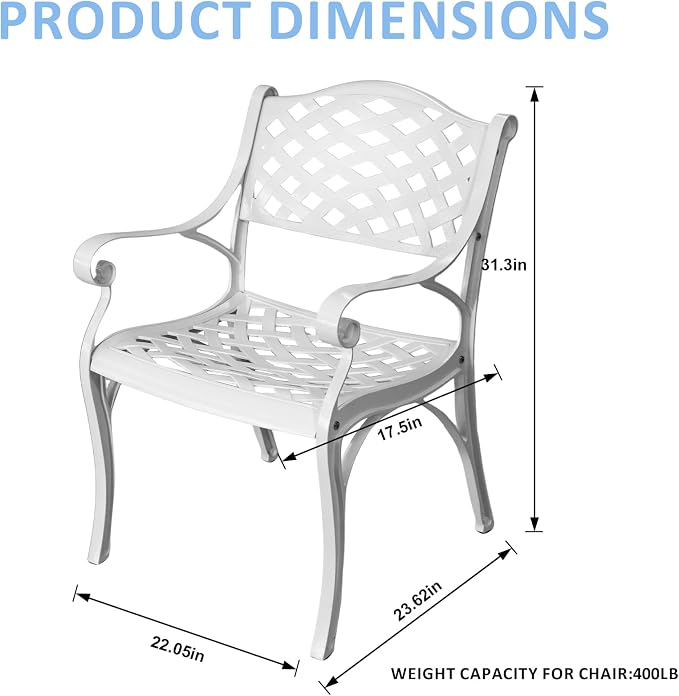 Patio Dinning Set Weather Resistant Cast Aluminum Patio Furniture Set with Umbrella Hole, Bistro Dining Set for Garden (42" x 42" Table D and 4 Chairs White, 5 Pieces)
