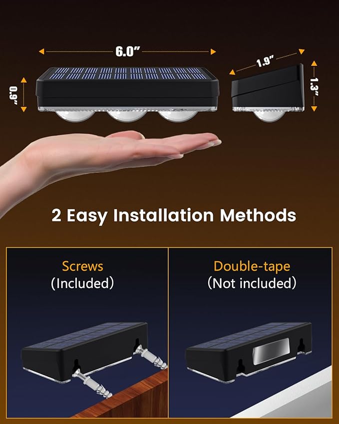 JOFIOS Solar Fence Lights Outdoor Waterproof Led, 1300mAh,16pack,6 inch Solar Lights for Fence with Warm White & RGB 8 Colors,Outdoor Solar Lights for Patio, Backyard, Deck, Railing (Black)