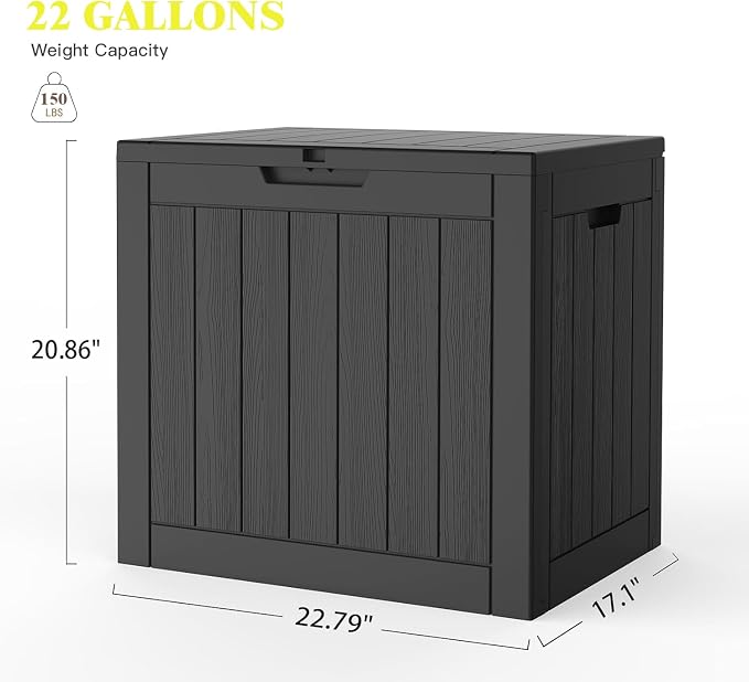Outdoor Storage Bins, 22 Gallon Small Deck Box, Waterproof Storage bins, Lockable Patio Storage box for Package Delivery, Porch, Garden Tools, Anti-Theft Weatherproof & UV-Resistant Parcel Drop Box