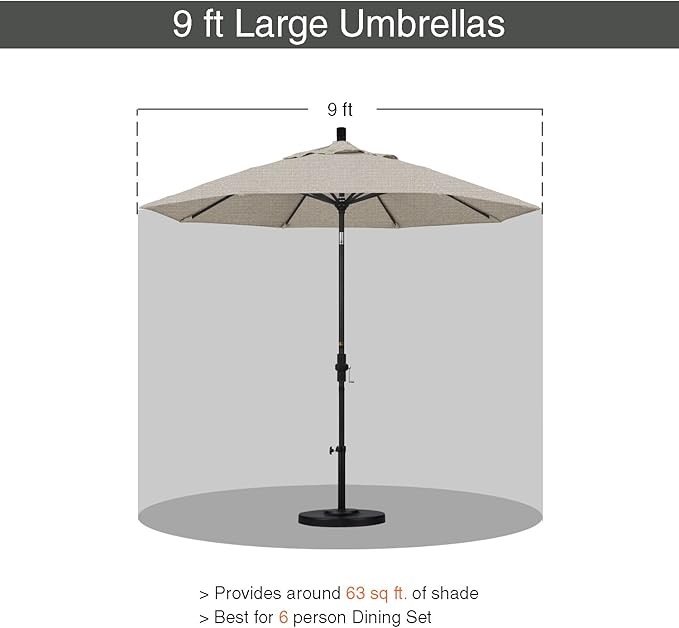 California Umbrella 9' Round Aluminum/Fiberglass Umbrella, Push Open, Silver Pole, Olefin Woven Granite