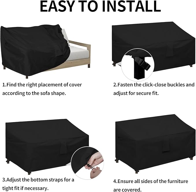 Easy-Going Waterproof Patio Sofa Cover UV Resistant 2 Seater Outdoor Loveseat Cover Weatherproof Lawn Patio Furniture Cover with Tape Sealed Seam (58Wx32.5Dx31H inch, Black)