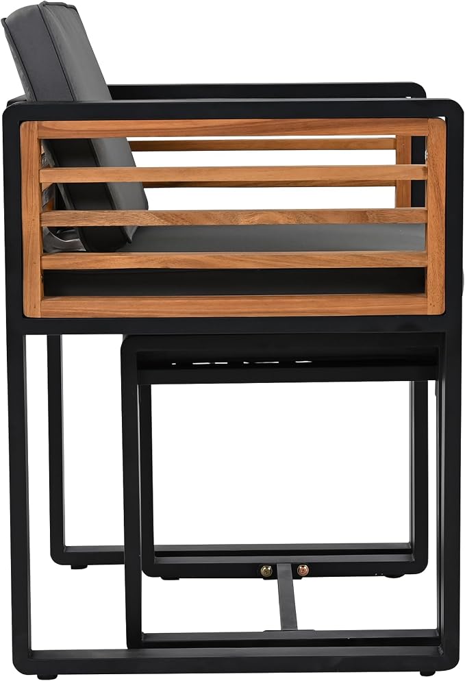 9-Piece Outdoor Patio Acacia Wood Dining Table Set, Square Table with 4 Cushioned Chairs& 4 Stools, All-Weather Resistant Conversation Set with Metal Frame, Space-Saving Design for 8 (Gray-1.8)