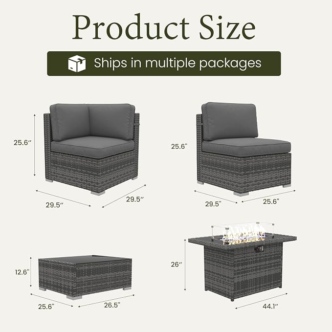 LayinSun 8 Piece Patio Furniture Set with Fire Pit Table, Outdoor Conversation Sets Wicker Rattan Sectional Sofa with Coffee Table