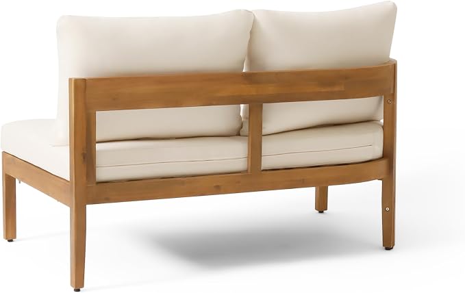 Merax 2 Piece Patio Outdoor Conversation Set, All-Weather Curved Acacia Wood 2 Loveseat Sofas with Cushions for Backyard Deck Poolside,Free Combination, Teak+ Beige