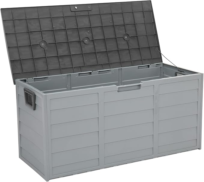 75 Gallon Resin Deck Box,Outdoor Large Resin Deck Box,Lockable Container for Patio Furniture Cushions Garden Tools (Grey)