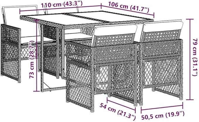 Afuera Living 5 Piece Patio Dining Set, UV-Protected Poly Rattan and Solid Acacia Wood, Black/Cream White, Foldable Chairs with Cushions, Modern Outdoor Furniture for Garden, Terrace, or Patio Use