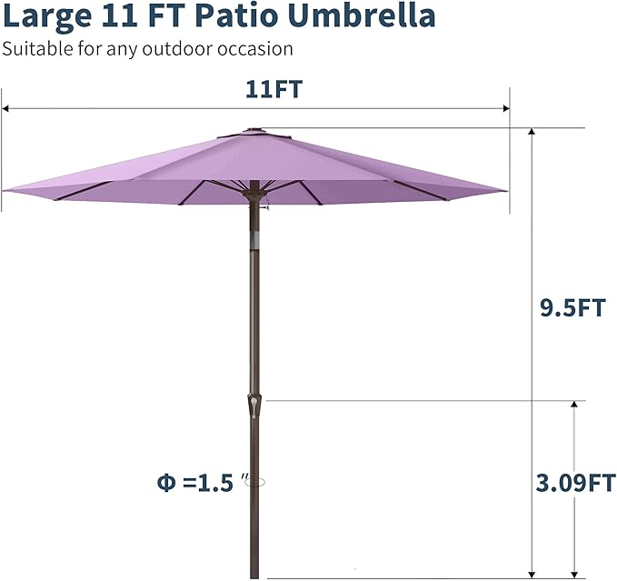 PatioKingdom 11FT Patio Umbrella,Outdoor Umbrella with Push Button Tilt and Crank,Market Table Umbrella with 8 Sturdy Fiberglass Ribs UV Protection