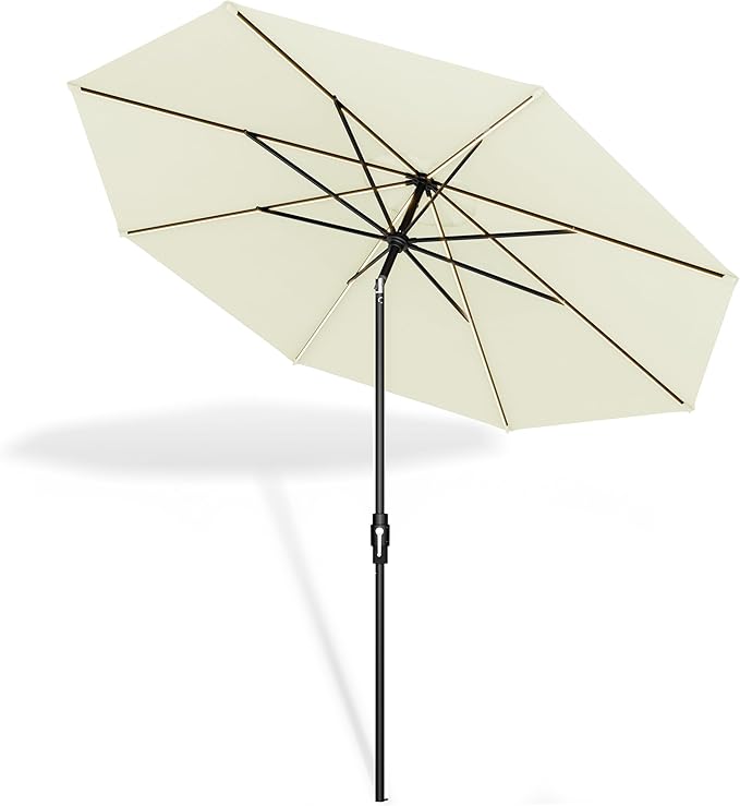 Midtown Umbrellas Led Swilt Sunbrella Umbrella, 8 Foot Patio Umbrella In Sunbrella Canvas Natural Acrylic Fabric - Deck Patio Umbrella, Backyard Umbrella, Garden Umbrella & Pool Umbrella - Black Pole