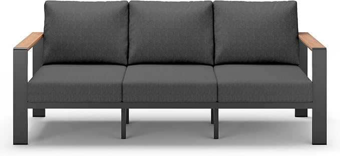 Aluminum Outdoor Patio Furniture Set, 4-Piece Patio Conversation Set with 5" Thick Cushions, Aluminum 360-Degree Large Outdoor Furntiure Set with Side Table and 3-Seat Sofa, Graphite