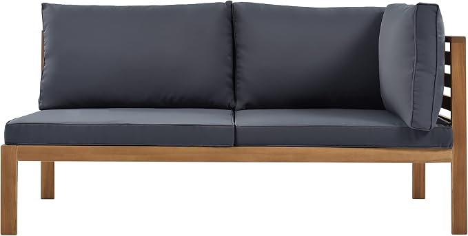 4 Piece Outdoor Patio Sectional Sofa w/Comfort Seat Cushions, All Weather Acacia Wood Patio Sectional Conversation Seat with Plus Coffee Table and Strong Metal Accessories, Water-resistant (Grey+AC)
