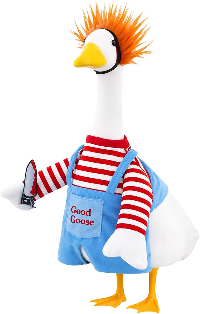 Halloween Goose Outfit Scary Porch Goose Costumes for Outdoor Decor | for 23''H Plastic/Cement Statues, Halloween Geese Jumpsuit Overalls Clothes Lawn Patio Yard Decorations