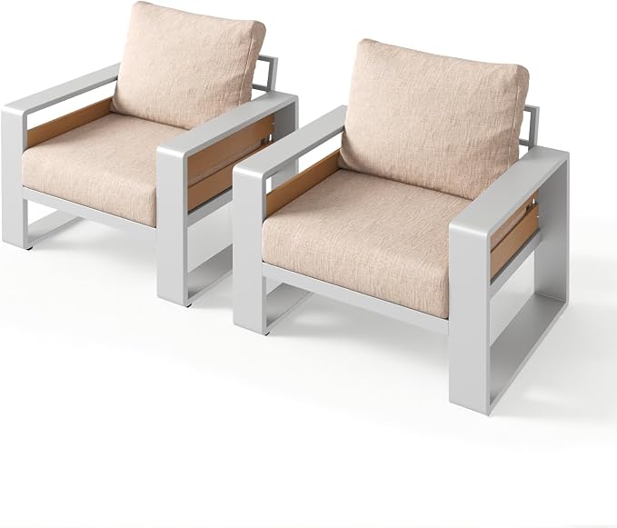 Aoxun Aluminum Patio Furniture Set, 2 Piece Luxury Outdoor Sectional with 6" Olefin Fabric Cushions, Patio Conversation Sets with Coffee Table Outdoor Sofas for Backyard, Porch Beige