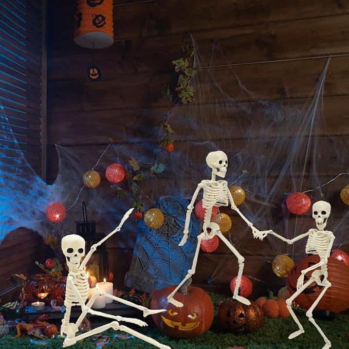6 Packs Halloween Skeletons, 16 Inch Posable Skeletons for Halloween Props | Mini Plastic Skeleton for Yard Garden Lawn Haunted House Graveyard Decor