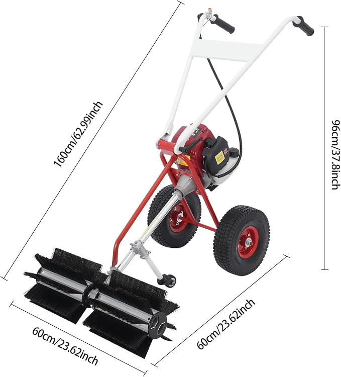 4-Stroke Gas Powered Hand Push Sweeper, Strong Power Lawn Sweeper Machine with 23in Long High-Density Brush, Artificial Grass Brush Gasoline Powered Broom for Lawn, Driveway, Snow