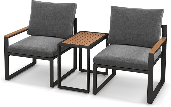 Tangkula 3 Pieces Patio Furniture Set, Aluminum Frame Weatherproof Outdoor Conversation Set with Soft Cushions for Backyard, Poolside, Porch, Balcony