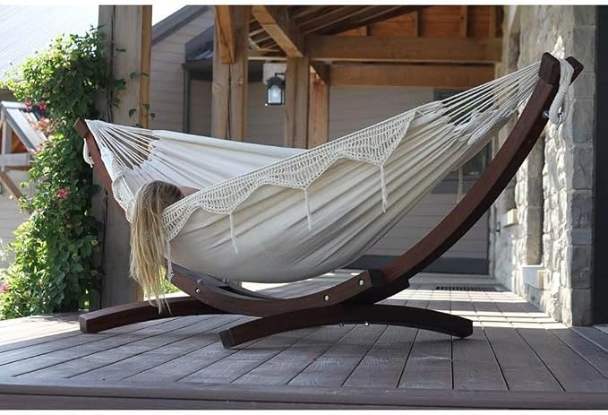 Vivere C8SPCT Double Cotton 2-Person Hammock with Solid Pine Stand, Tropical