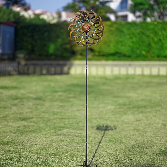 VEWOGARDEN Garden Metal Wind Spinners Outdoor Kinetic Wind Sculptures & Spinners for Yard Lawn Patio Decorations, Copper Green