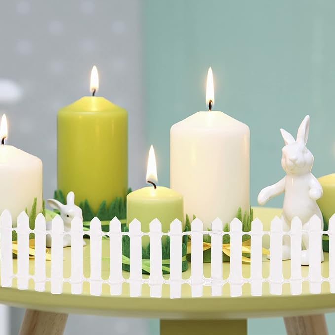 Prsildan Miniature Fairy Garden Fence, 40"(L) x 2"(H) DIY Wood Picket Fence Mini Ornament for Dollhouse (White, 2 Pack)