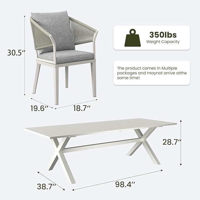 LayinSun 11 Piece Outdoor Dining Table Set, Aluminum Modern Rectangular Dining Table and All-Weather Wicker Chairs Set for Patio Deck Indoor Decor Kitchen