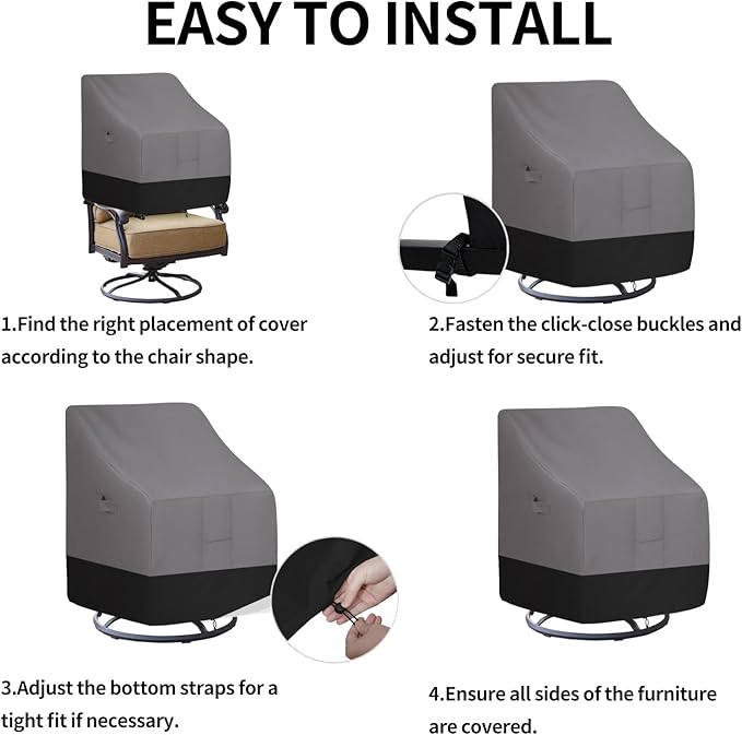 Easy-Going Outdoor Swivel Chair Cover Waterproof, Heavy Duty Patio Chair Cover, Windproof Outdoor Furniture Cover with Air Vent (2 Pack-30Wx34Dx38.5H inch, Gray/Black)