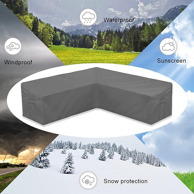 Patio Furniture Sectional Couch Sofa Cover Skyour Gray Weatherproof Heavy Duty 420D Oxford Outdoor V Shaped Sectional Garden Rattan Corner Sofa Furniture Protector Covers (V-Shape: 117x117in)