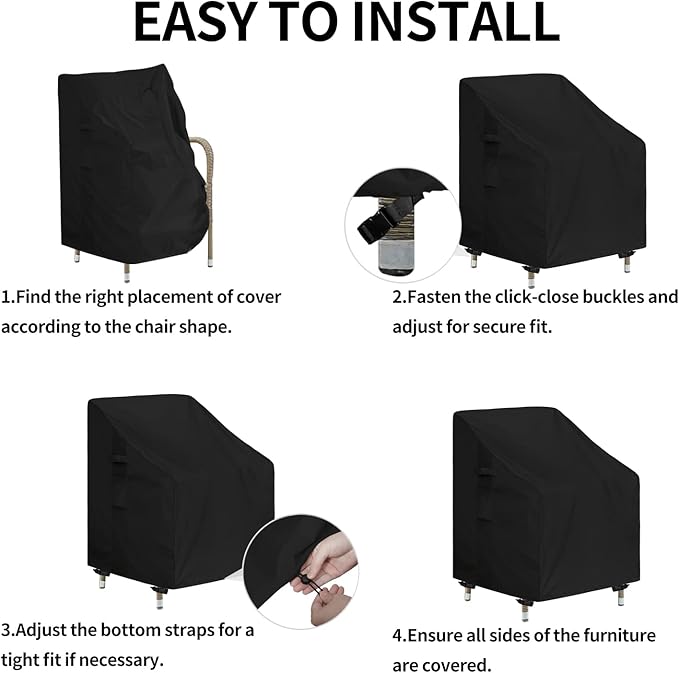 Easy-Going Waterproof Patio Chair Cover UV Resistant Outdoor Chair Cover Weatherproof Lawn Patio Furniture Cover with Tape Sealed Seam (2 Pack-33.5Wx31.5Dx36H inch, Black)