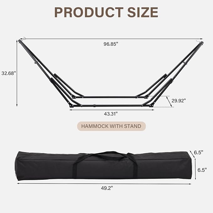 2 in 1 Hammock with Stand, Outdoor Hammock Swing Chair with Portable Heavy Duty Stand, Multi-Functional Hammock Stand 480 lbs Weight Capacit-Coffee