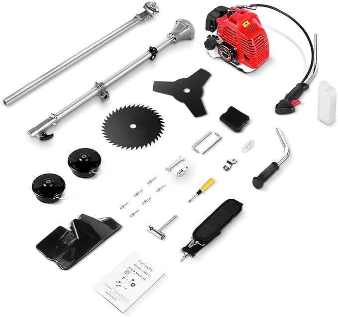 COOCHEER 58cc Brush Cutter Weed Wacker Gas Powered 4-in-1 Weed Wacker Straight Shaft String Trimmer with 2 Detachable Head for Grass, Garden