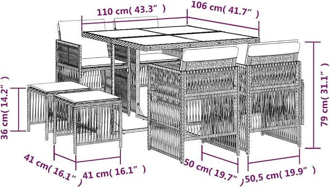 9-Piece Outdoor Garden Dining Set, 8 Person PE Rattan Patio Furniture Set with Rectangular Table, 4 Chairs and 4 Stools, Space Saving Woven Wicker Dining Set for Backyard, Black