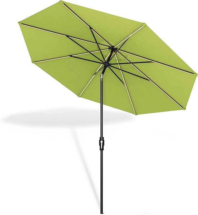 Midtown Umbrellas Led Swilt Sunbrella Umbrella, 8 Foot Patio Umbrella In Sunbrella Macaw Acrylic Fabric - Deck Patio Umbrella, Backyard Umbrella, Garden Umbrella & Pool Umbrella - Black Pole
