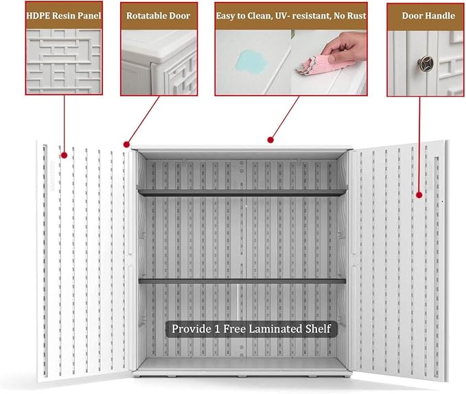 HOMSPARK Indoor/Outdoor Storage Cabinet with Doors and Shelf, 34”x15”x36” HDPE Plastic Storage Box Waterproof for Patio, Garden, Balcony, Multi-Purpose for Daily Tools, White