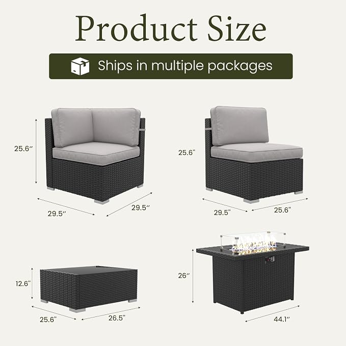 LayinSun 15 Piece Patio Furniture Set with Fire Pit Table, Outdoor Conversation Sets Wicker Rattan Sectional Sofa with Coffee Table