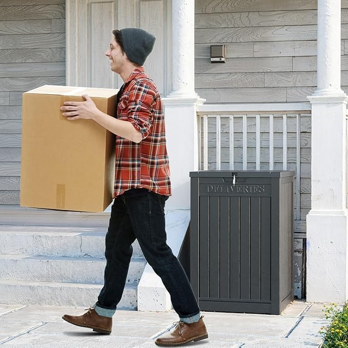 DRATO 48 Gallon Package Delivery Box, Large Lockable Storage Box, Double-Wall Resin Outdoor Package Delivery and Waterproof Deck Box for Porch, Patios๏ผBlack๏ผ48 Gallon๏ผ