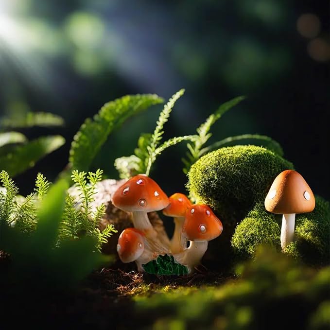 JKanruh 12 Pcs 1.5 to 1.8 Inch Resin Mushroom,Cute Mushrooms Fairy Garden Mushrooms Ornaments for Outdoor Decoration,Home Décor,Cake Decoration,DIY Bonsai Craft …