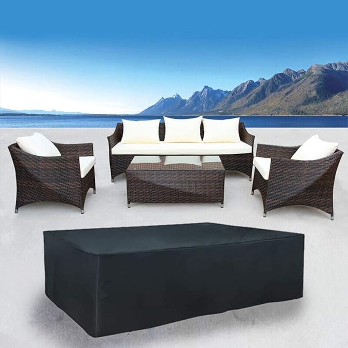 FLR 105x70x34inches Patio Table Cover Veranda Rectanguler Black Waterproof Outdoor Dinner Protector Dust-Proof Table Desk Cover Furniture Covers with Storage Bags for Garden Outdoor Indoor Furniture