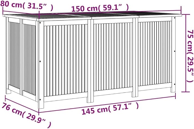 Solid Acacia Wood Outdoor Storage Box 150x80x75cm Garden Deck Box with PE Inner Bag for Patio Furniture Pool Toys Storage
