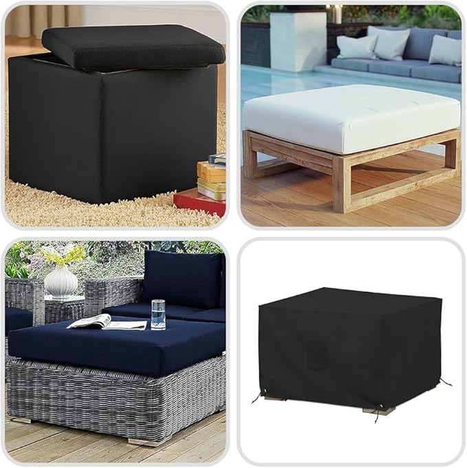 Covers & All Outdoor Ottoman Cover, 12 Oz PVC Coated Polyester, Waterproof Ottoman Slipcover, Square Patio Furniture Covers Suitable for Indoor and Outdoor Use (26" L x 26" W x 18" H, Black)