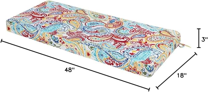 FUNHOME Outdoor Bench Cushion Cover 48 x18 x 3 inch,Water Resistant Cover with Zipper&Ties,Fade-Resistant Slipcover,Patio Porch Swing Cushion Cover Replacement Only,No Insert(Phoenix)