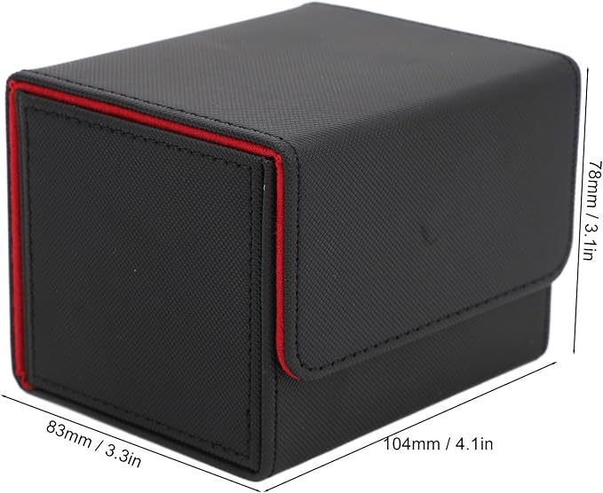 Qiilu Magnetic Closure Card Deck Box with Magnetic Flap Lid, Large Capacity PU Leather Storage Box/Cover for Game and Tarot Cards, Strong Magnet Closure Cases (Black Red)